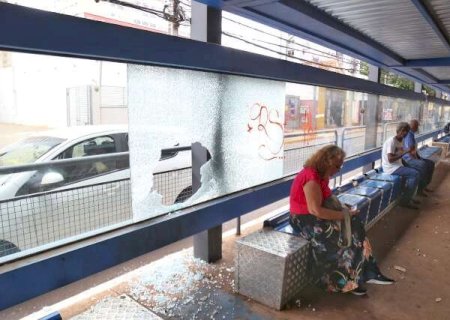 Buracos e picha&ccedil;&atilde;o evidenciam a passagem de v&acirc;ndalos em pontos de &ocirc;nibus