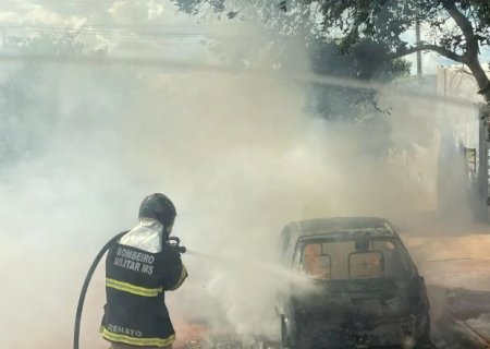 Carro estacionado em avenida pega fogo e sofre perda total