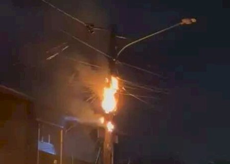 Poste pega fogo e deixa Jardim Los Angeles sem energia
