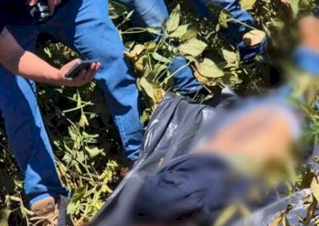 Corpo amarrado em lona &eacute; encontrado em planta&ccedil;&atilde;o de soja