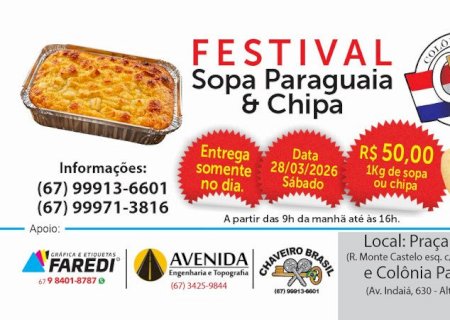 Festival de Chipa e Sopa Paraguaia acontece dia 28 em Dourados e celebra tradição da Semana Santa